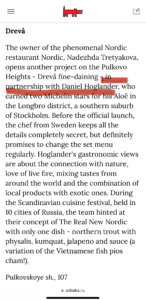 Screenshot från raderat inlägg i ryskt magasin om kontroversiella restaurang Drevå i St Petersburg