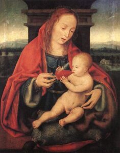 The Virgin with the Infant Christ Drinking Wine av Joos van Cleve